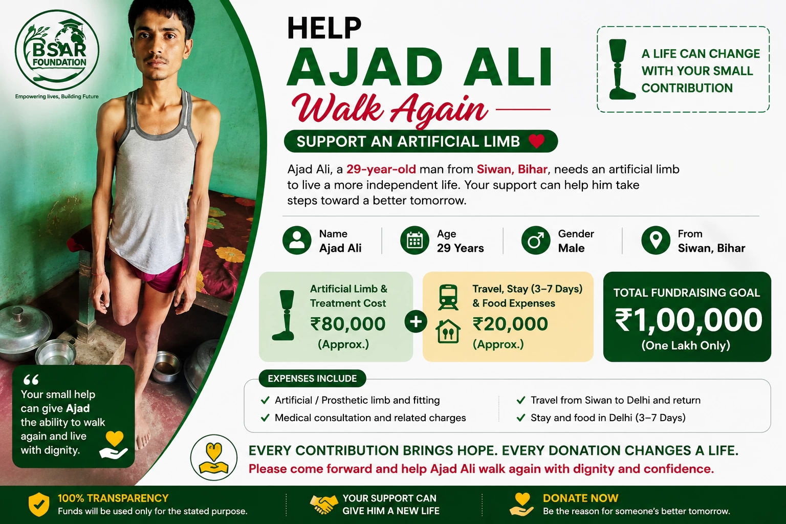 Help Ajad Ali Walk Again – Support an Artificial Limb